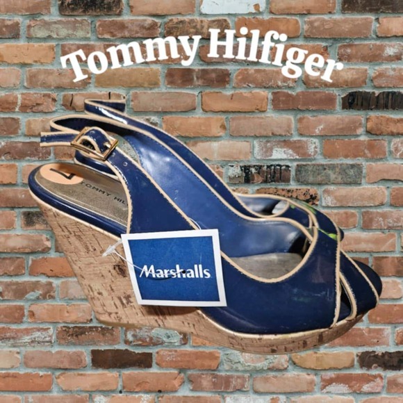 NWT Tommy Hilfiger Wedges Size‎ 7 Navy Blue Open Toe  (5297) - Picture 2 of 4